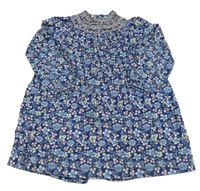 Modré kvetované plátenné šaty s výšivkou