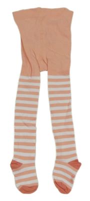 Světlerůžovo-bílé pruhované punčocháče s kočkou 