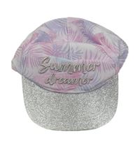 Růžovo-lila-stříbrná kšiltovka s listy a nápisem a třpytivým kšiltem Lindex