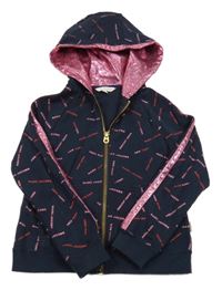 Tmavomodrá propínací mikina s nápisy a kapucí Little Marc Jacobs