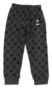 Tmavošedé tepláky s logy Avengers Adidas