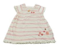 Bielo-svetloružové pruhované šaty s třešněmi Mothercare