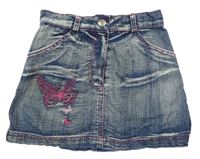 Modrá rifľová sukňa s motýly