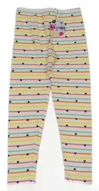 Bílo-barevné pruhované legíny se srdíčky