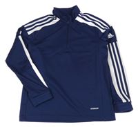 Tmavomodrá sportovní funkční mikina s pruhy Adidas