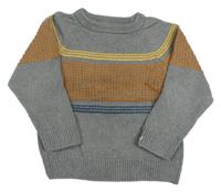 Sivo-oranžový sveter s pruhmi