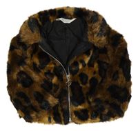 Hnědo-černý vzorovaný kožešinový podšitý kabátek H&M