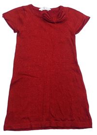 Červené pletené trblietavé šaty s mašlou H&M