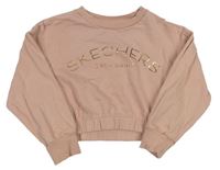 Staroružová crop mikina s nápisom Skechers