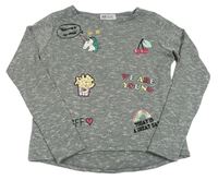 Sivý melírovaný sveter s obrázkami H&M