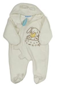 Bílá fleecová kombinéza se zajíčkem a kapucí Baby C