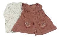 2set - Starorůžové manšestrové šaty + bílé body s kytičkami Next 