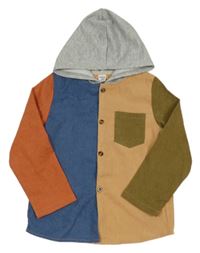 Béžovo-modro-červená žebrovaná košile s kapucí Shein