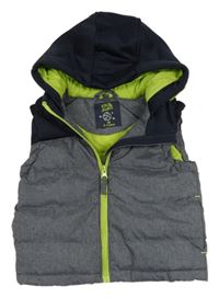 Sivo-tmavomodrá šušťáková zateplená vesta s kapucňou Kiki&Koko