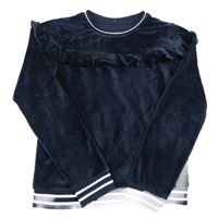 Tmavomodrá plyšová mikina s volánky 