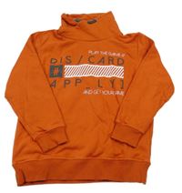 Tehlově červená mikina s nápismi a komínový golierom