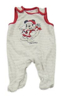 Bílo-šedé pruhované sametové dupačky s Mickeym C&A