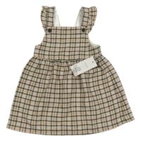 Nové - Smetanovo-šedo-růžové kostkované vlněné šaty F&F