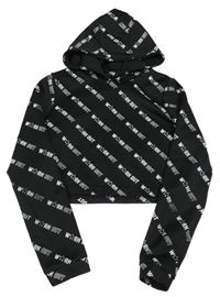 Čierna športová crop mikina s logy a kapucňou Workout