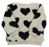 Smetanovo-černá srdíčkovaná chlupatá podšitá mikina Nutmeg 