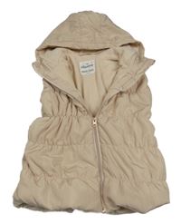 Béžová šušťáková prešívaná zateplená vesta s kapucňou Alive