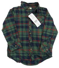 Nové - Olivovo-tmavomodro-červená kockovaná flanelová košeľa F&F