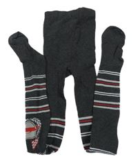 Tmavošedo-červené pruhované punčocháče Alive 