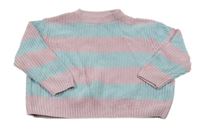 Svetloružová -svetlomodrý pruhovaný crop oversize sveter Topolino