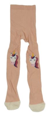 Broskvovo-bílé punčocháče s jednorožci 