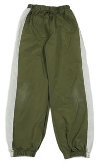 Kaki-biele šušťákové cuff nohavice Shein