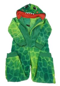 Zelená vzorovaná chlpatá kombinéza s kapucí - dinosaurus Pep&Co.