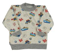 Bielo-sivá vzorovaná mikina s autami