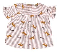 Bílo-růžová pruhovaná halenková tunika s leopardy 