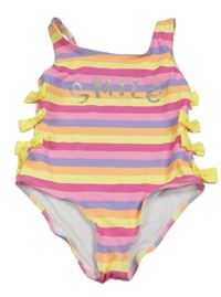 Barevné pruhované jednodílné plavky s nápisem a mašličkami Kiki&Koko