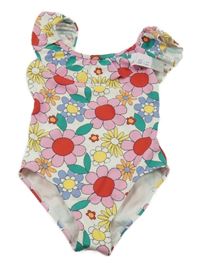 Nové - Bílé vzorované jednodílné květované plavky Primark