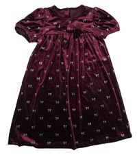 Vínové zamatové šaty s mašličkami Nutmet