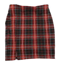 Čierno-červeno-biela kockovaná púzdrová sukňa s rozparkem New Look