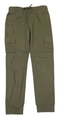 Khaki plátenné slim cargo cuff nohavice Denim Co.