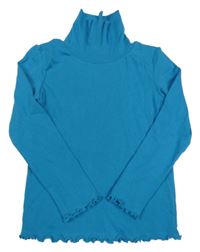 Azurové tričko s rolákom a kroucenými lemy C&A