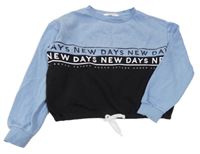Světlemodro-čierna crop oversize mikina s nápisom H&M