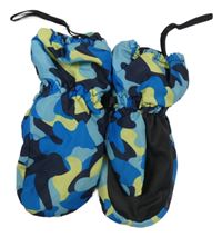 Modro-černo-žluté army šusťákové zimní palcové rukavice 