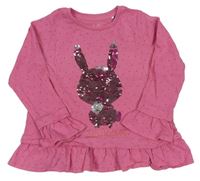 Ružové tričko so zajíčkem z překlápěcích flitrů a srdiečkami Topolino
