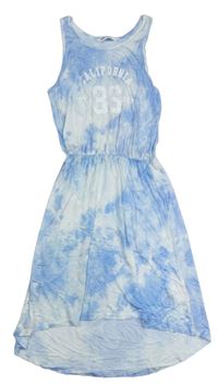 Modro-biele batikované šaty s číslom a nápisom H&M
