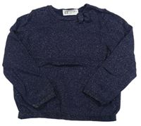 Tmavomodrý sveter s mašličkou a trblietkami zn. H&M