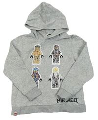Sivá melírovaná mikina s lego NINJAGO z překlápěcích flitrů a kapucňou H&M