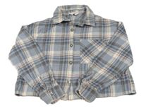 Šedomodro-bielo-ružovo-modrá kockovaná košeľová crop bunda PRIMARK