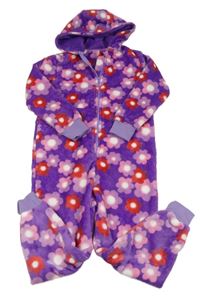 Purpurovo-červeno-růžová květovaná plyšová kombinéza s kapucí St. Bernard