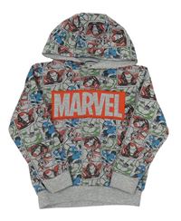 Sivo-čierna kockovaná melírovaná mikina s Avengers a logom a kapucňou MARVEL