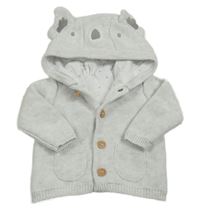 Svetlosivý melírovaný prepínaci podšitý sveter s kapucí - koala Mothercare