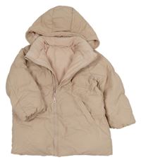 Pudrový prešívaný šušťákový zimný kabát s odopínacíá kapucňou Uniqlo